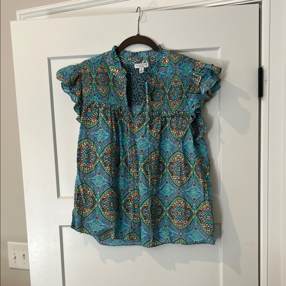 Current Air Teal And Orange Patterned Blouse Medi… - image 1